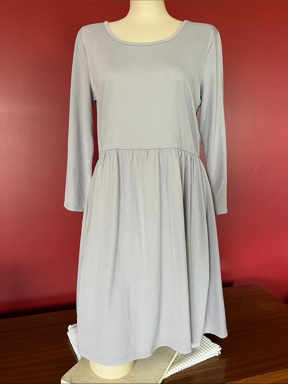 New Maurices Light Gray Scoop Neck Gathered-Waist Dress